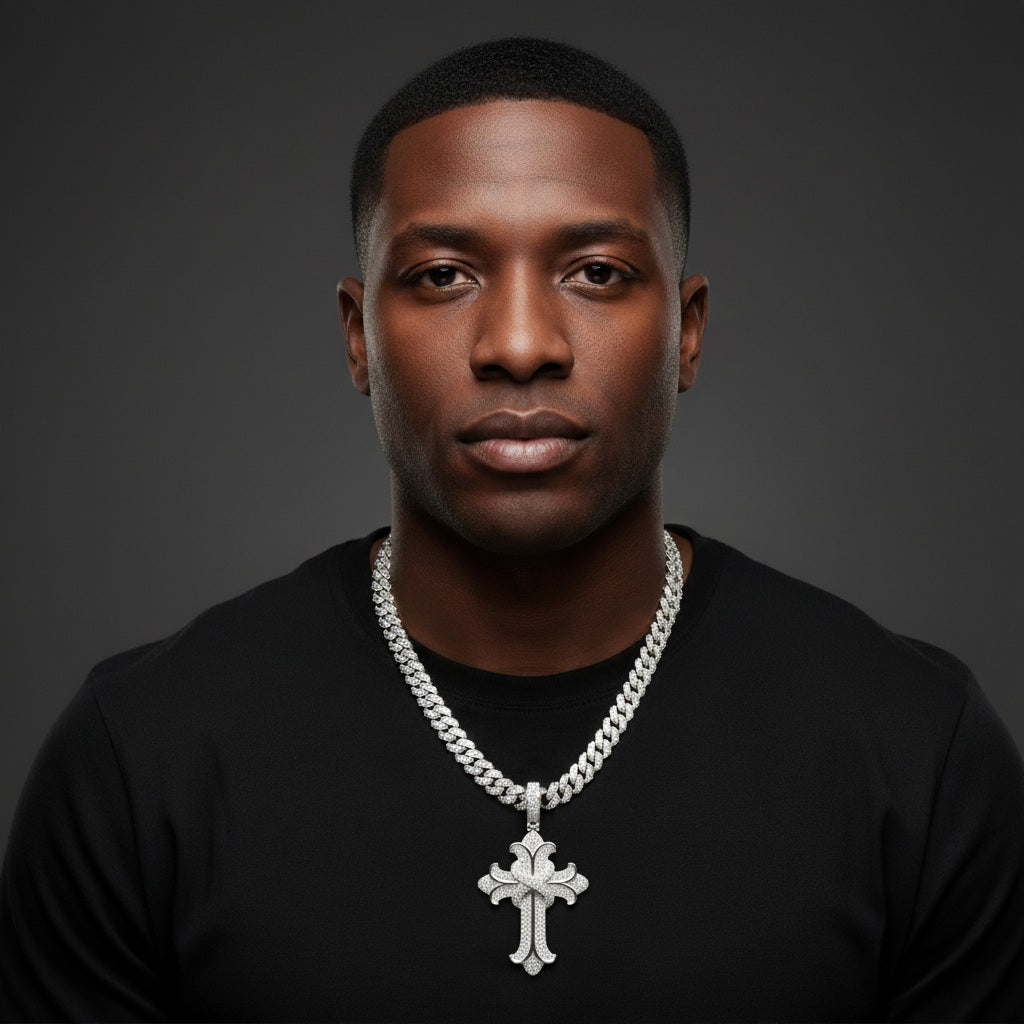 925 Silver Moissanite Antique-Style Cross Pendant 1.30 CTW at Flawless Jewelry