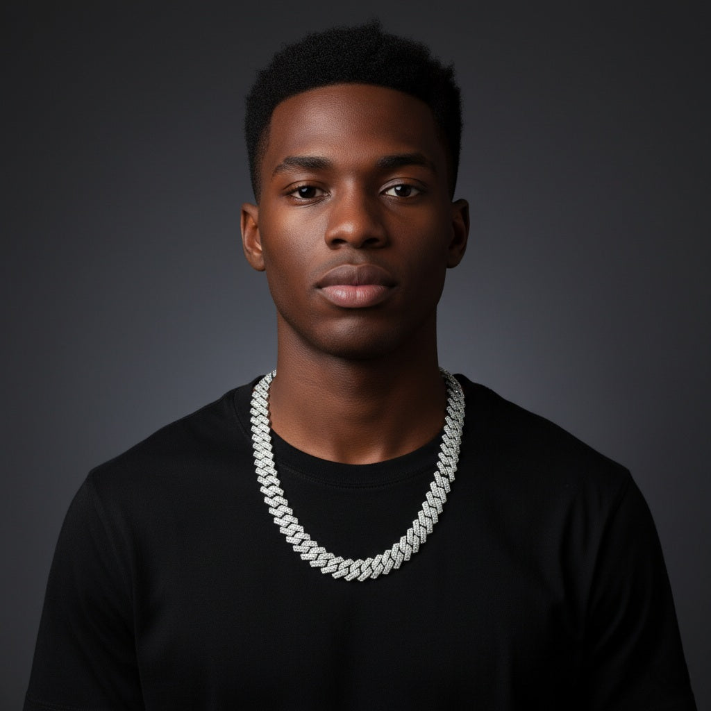 925 Silver Moissanite Curb Cuban Chain 10MM at Flawless Jewelry