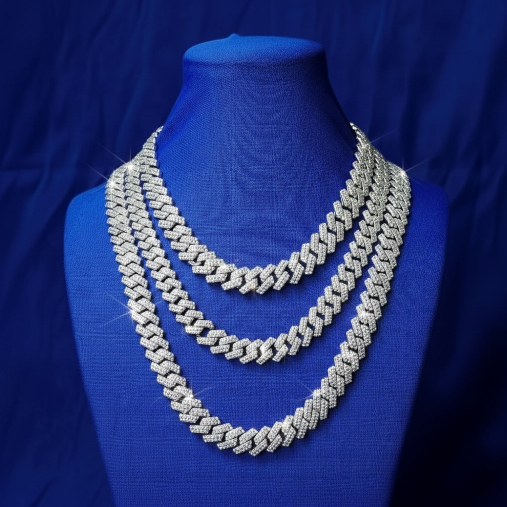 925 Silver Moissanite Curb Cuban Chain 10MM at Flawless Jewelry