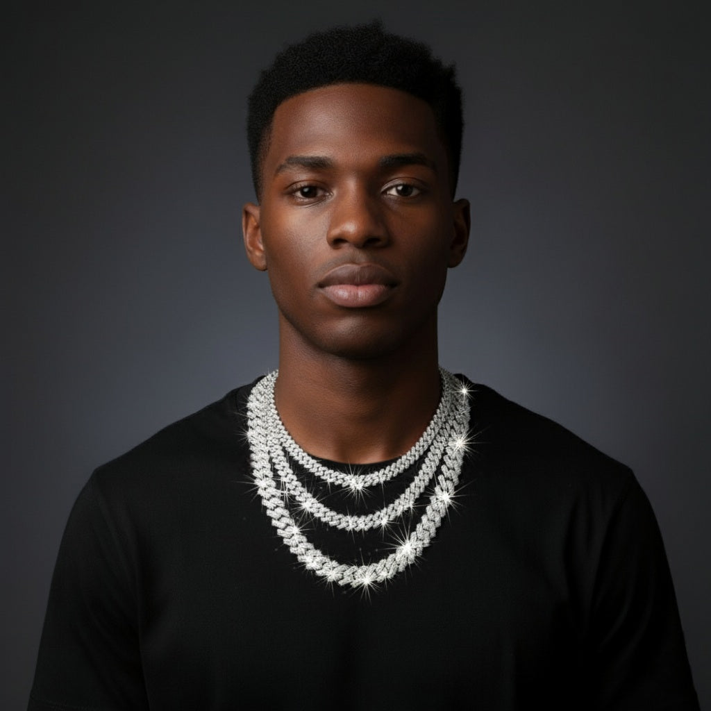 925 Silver Moissanite Curb Cuban Chain 10MM at Flawless Jewelry