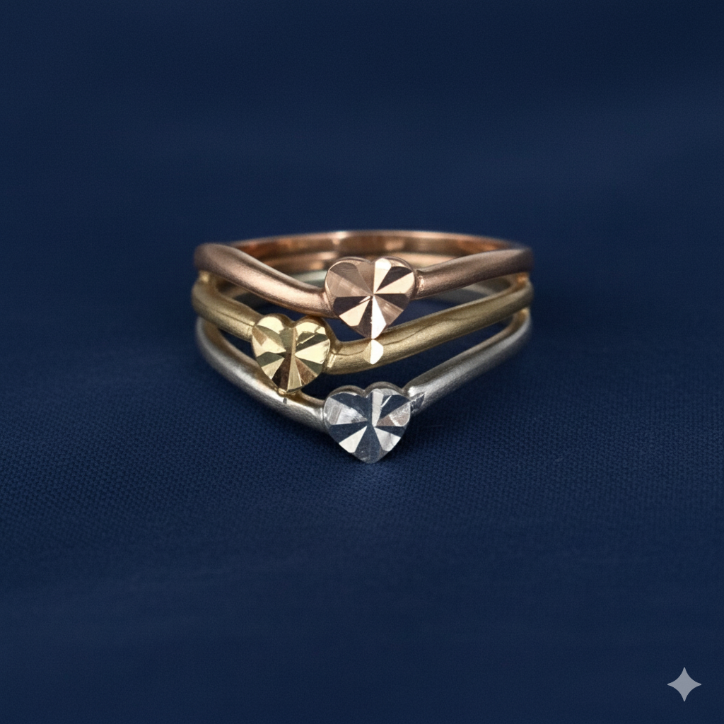 14K Gold 3 tone Heart Ring