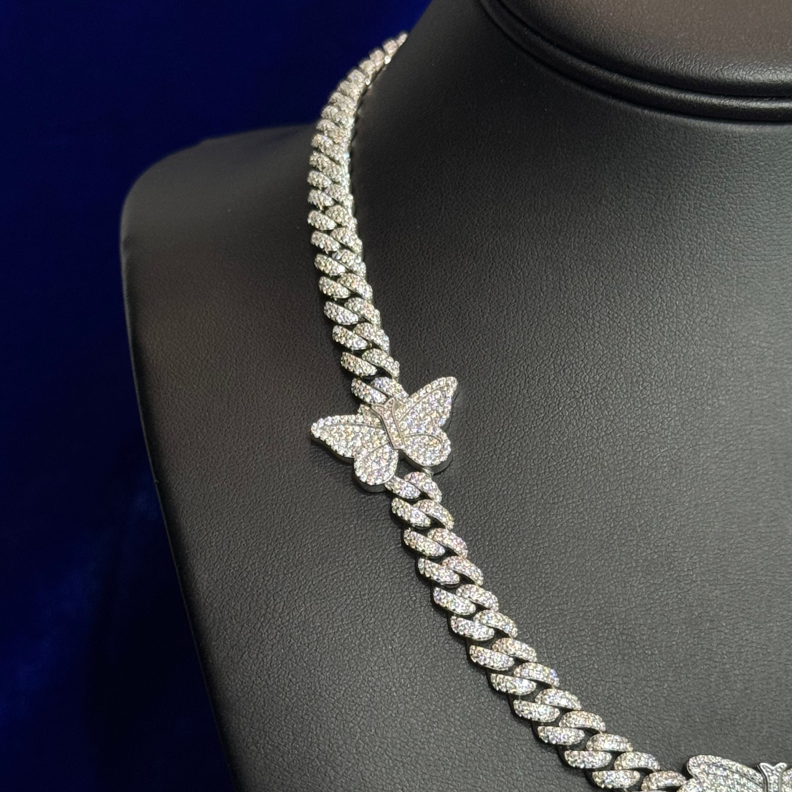 Silver Moissanite Butterfly Cuban Necklace