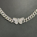 Silver Moissanite Butterfly Cuban Necklace at Flawless Jewelry