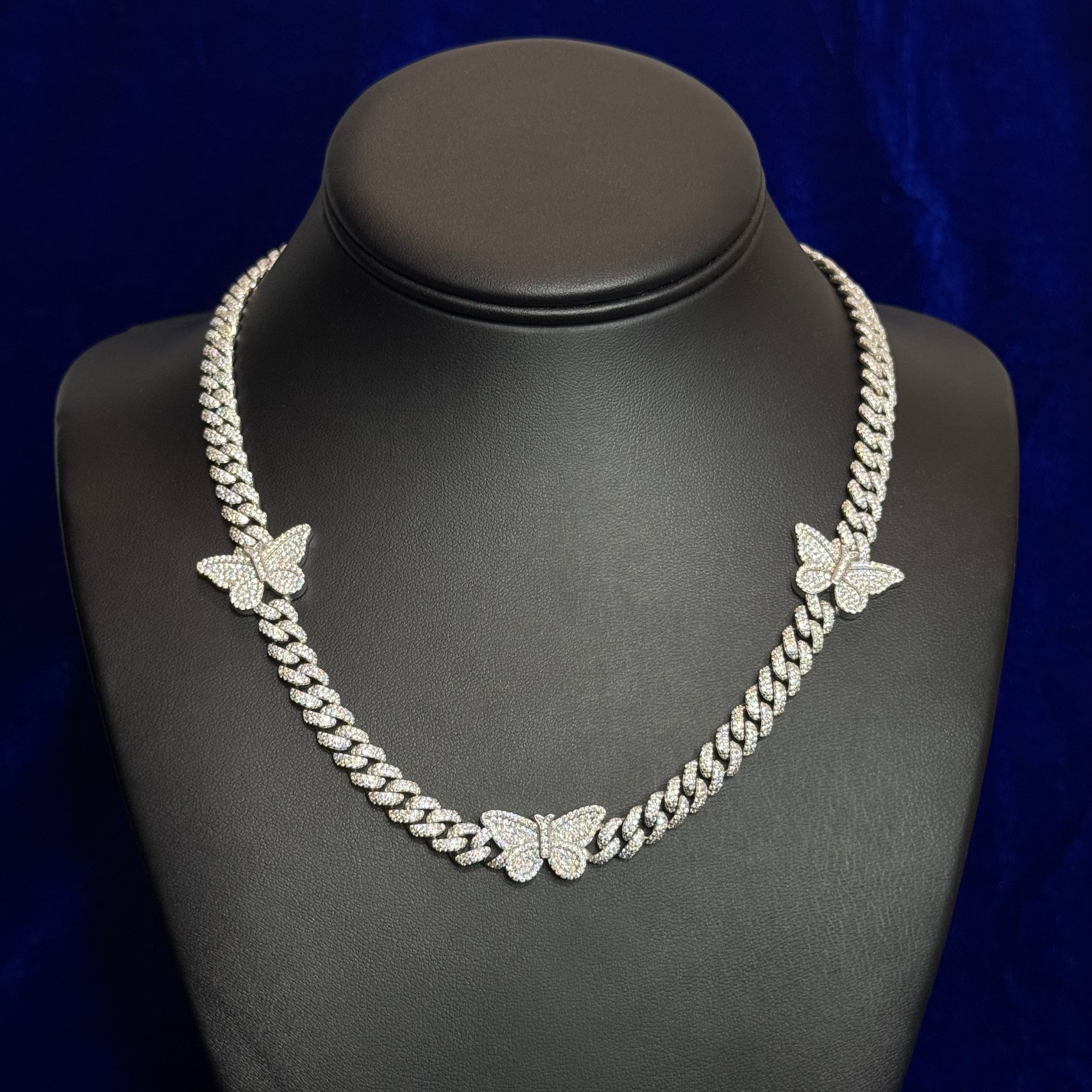 Silver Moissanite Butterfly Cuban Necklace