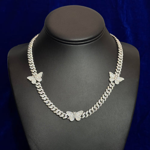 Silver Moissanite Butterfly Cuban Necklace at Flawless Jewelry