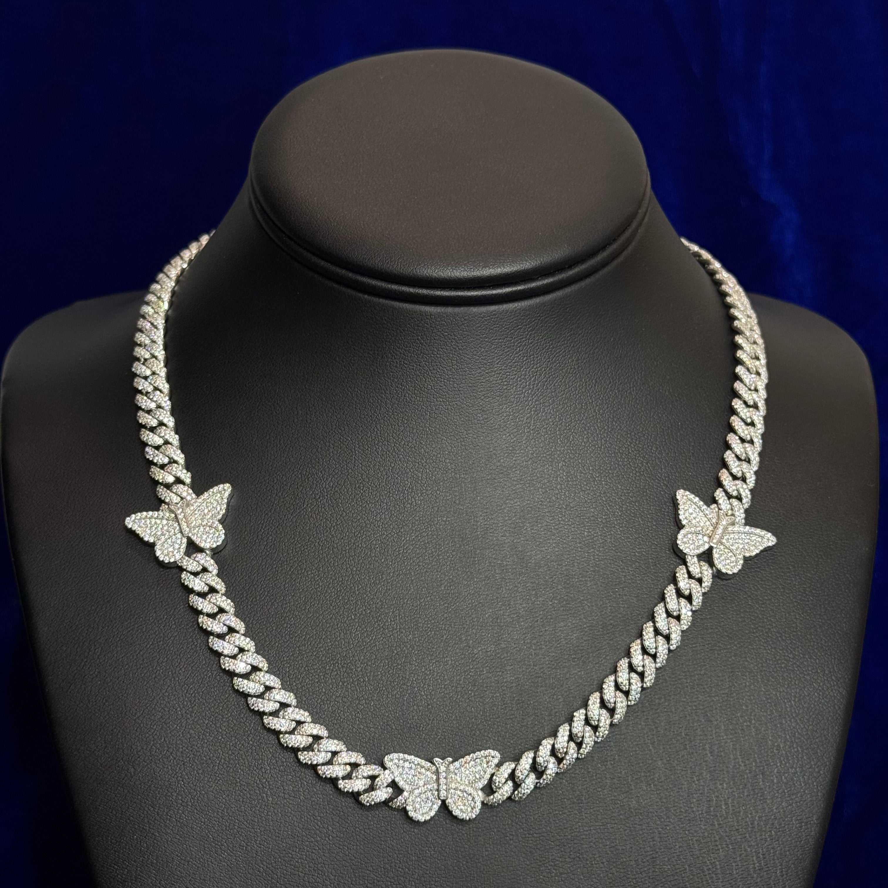 Silver Moissanite Butterfly Cuban Necklace at Flawless Jewelry