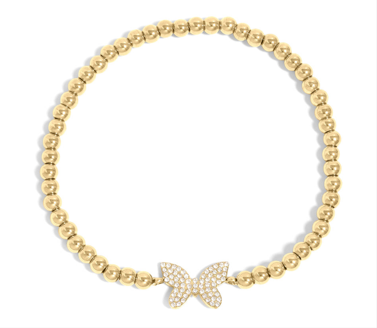 18K Gold PVD Stainless Steel Stone Butterfly Metal Beaded Stretch Bracelet
