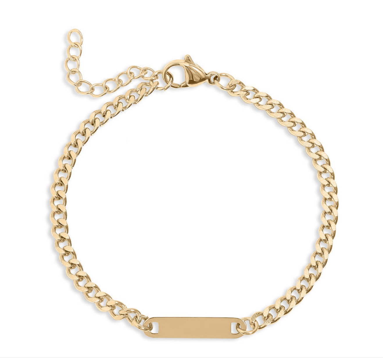 18K Gold PVD Stainless Steel Engravable Curb Chain Bar Bracelet