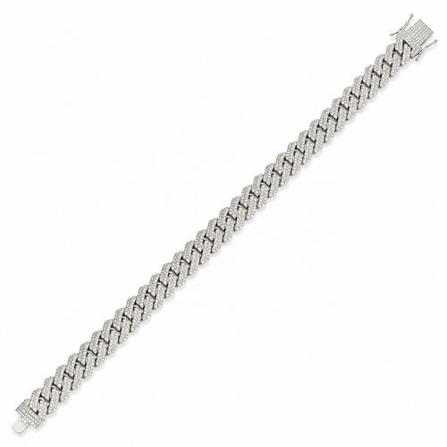 925 Silver Moissanite Cuban Prong Link Bracelet 10MM. - view 2 on white background