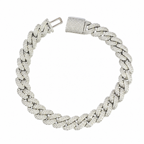 925 Silver Moissanite Cuban Link Bracelet 9MM - view 1 on white background