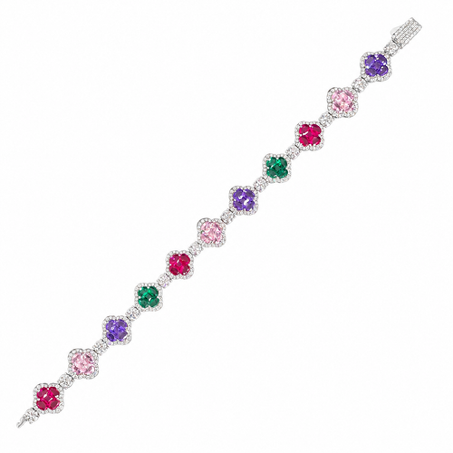925 Silver Moissanite Colored Bracelet. - view 2 on white background
