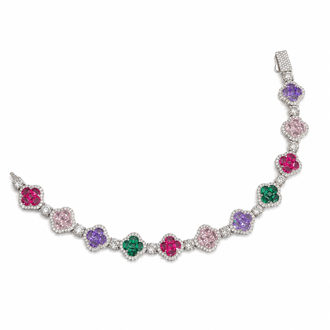 925 Silver Moissanite Colored Bracelet. - view 3 on white background