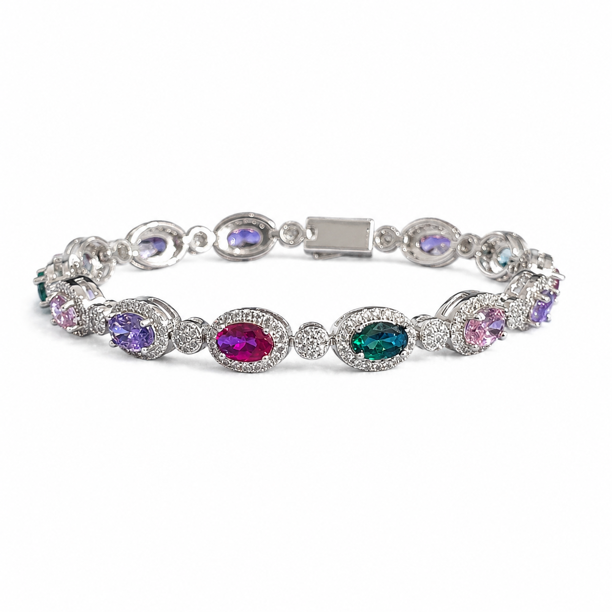 925 Silver Moissanite Colored Bracelet. - view 1 on white background