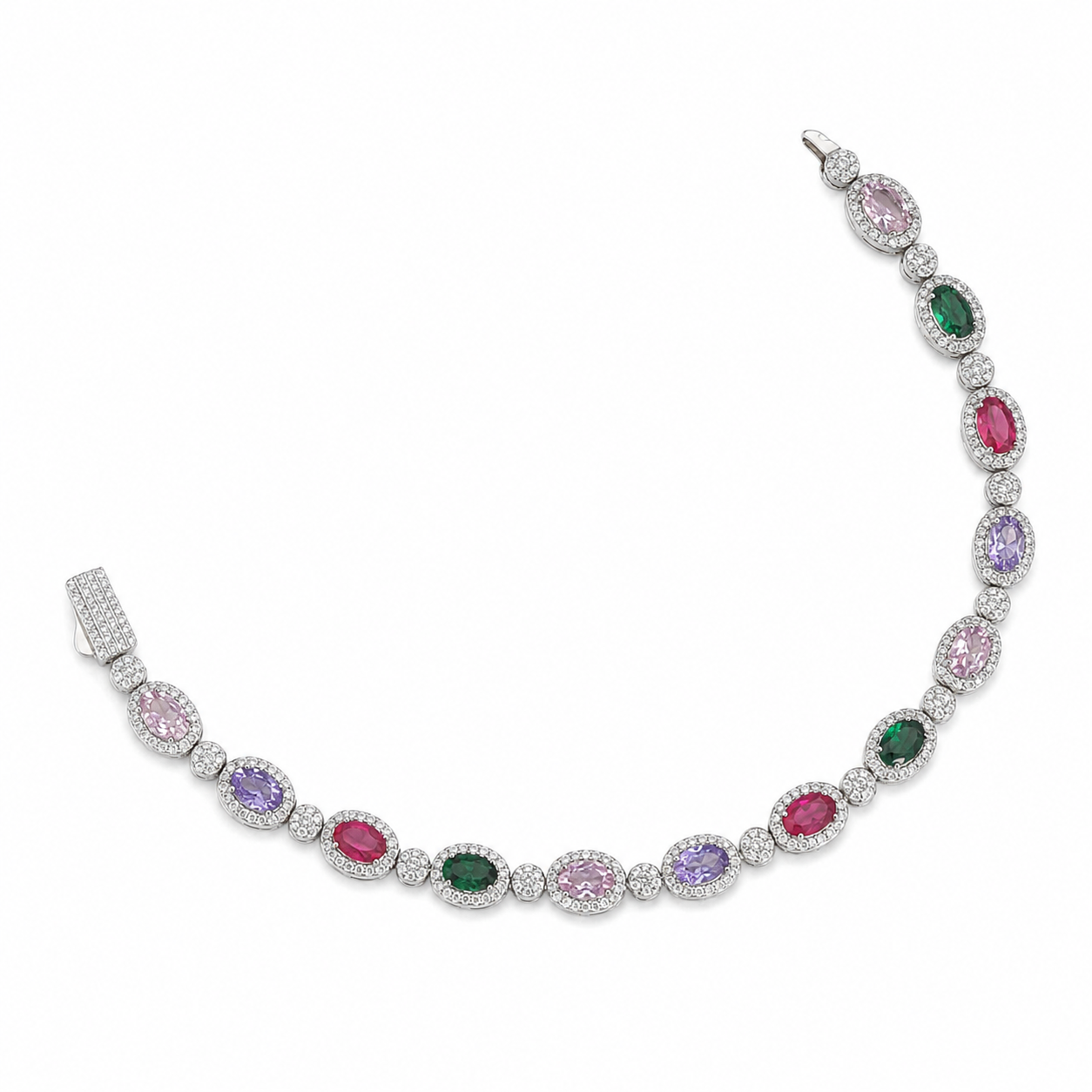 925 Silver Moissanite Colored Bracelet. - view 3 on white background