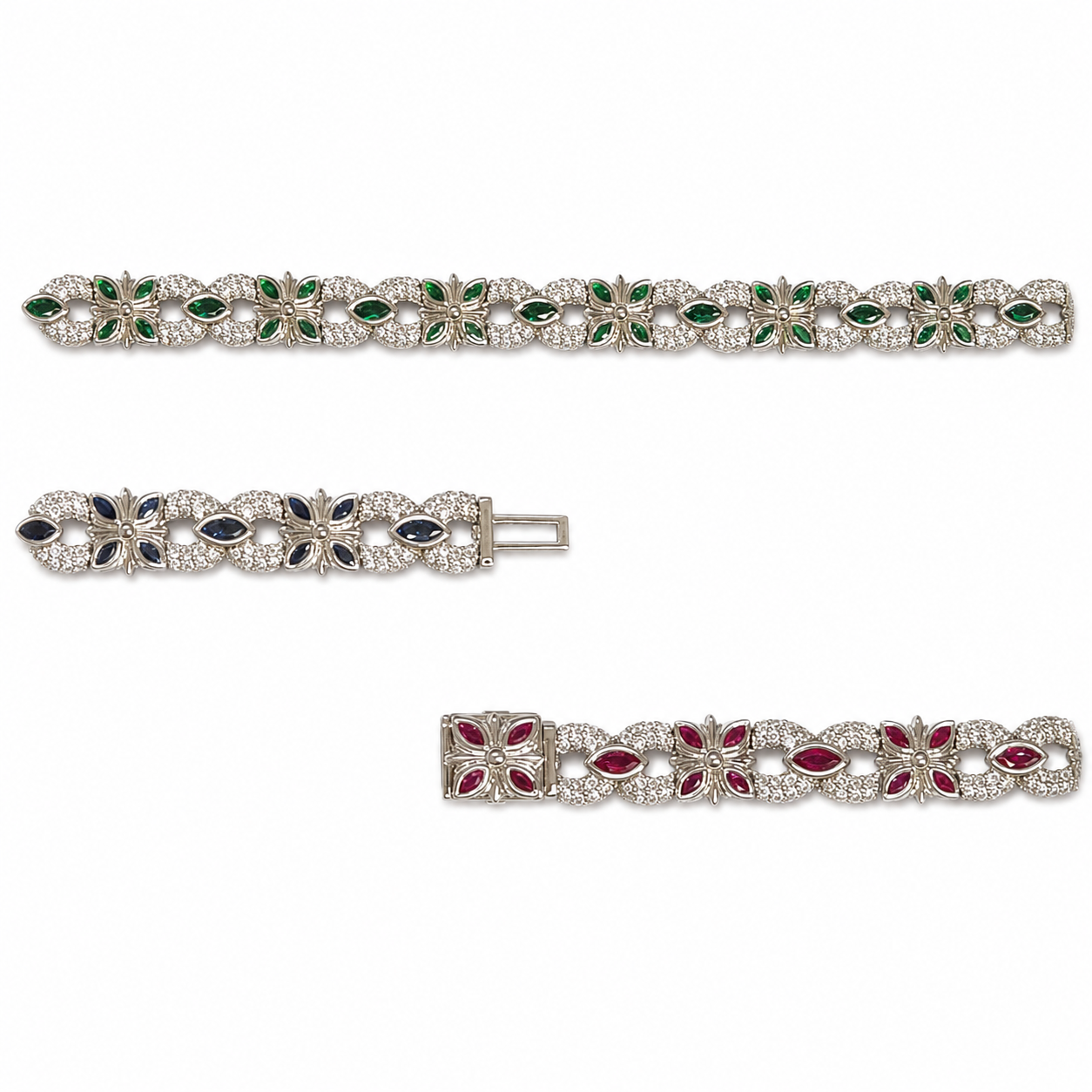 925 Silver Moissanite Colored Bracelet. - view 3 on white background