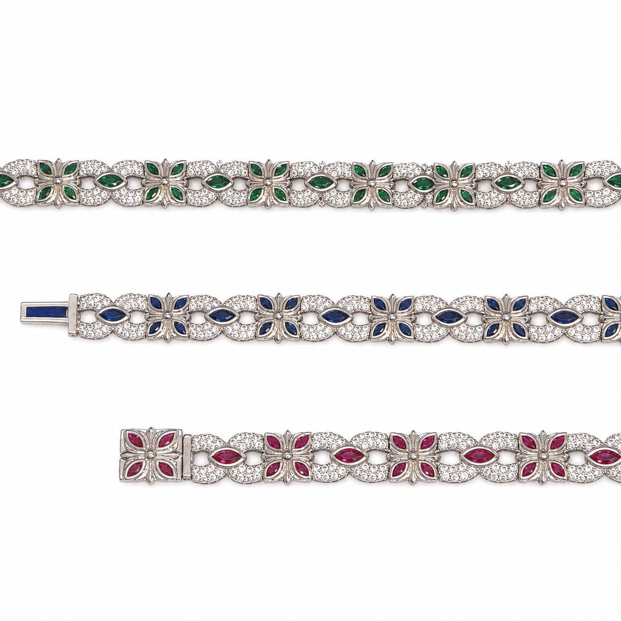 925 Silve Moissanite Colored Bracelet. - view 3 on white background