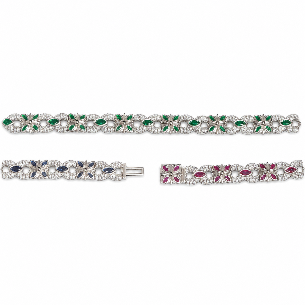 925 Silve Moissanite Colored Bracelet. - view 3 on white background