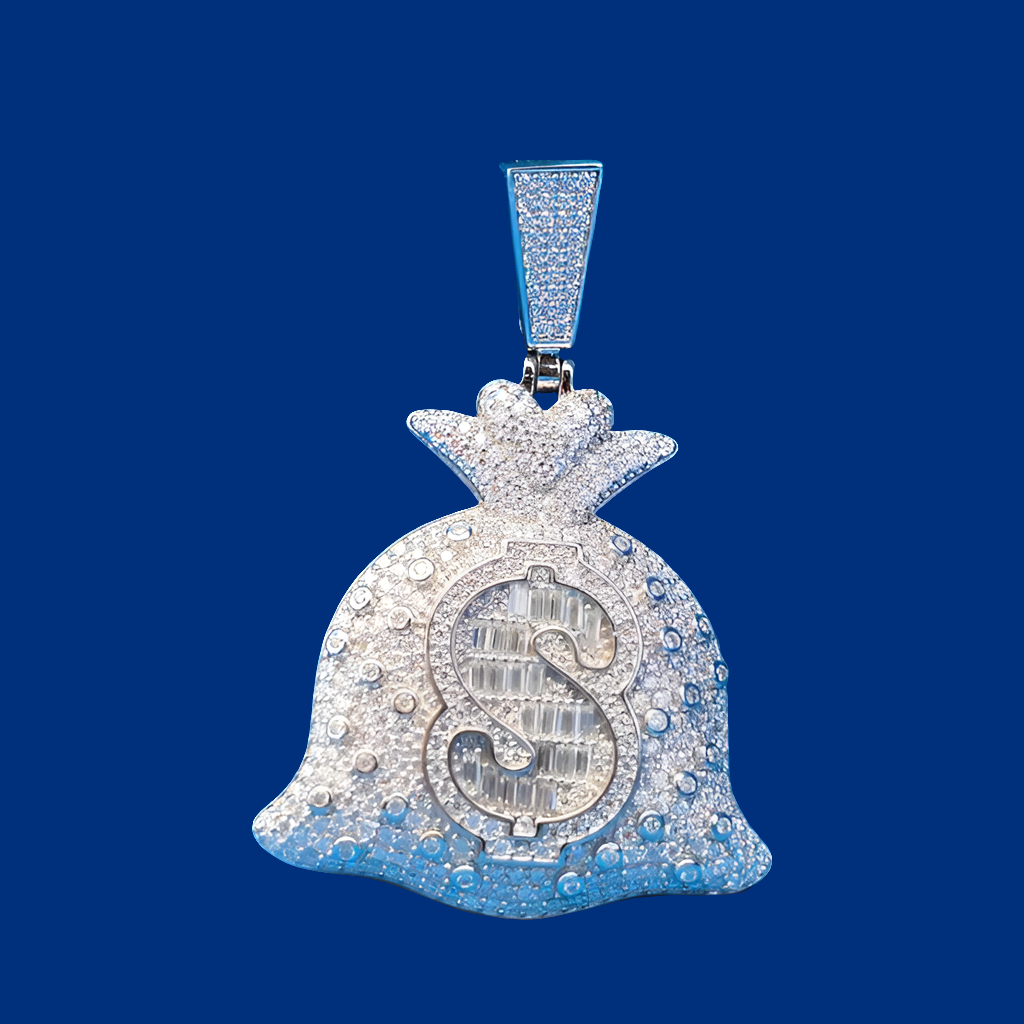 925 Silver Moissanite Money Bag Pendant 2.43 CTW