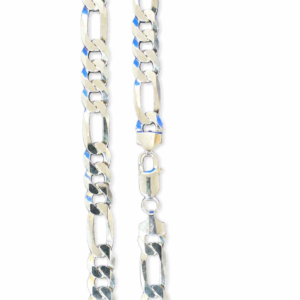 925 Sterling Silver Figaro Chain - 10mm - view 2 on white background