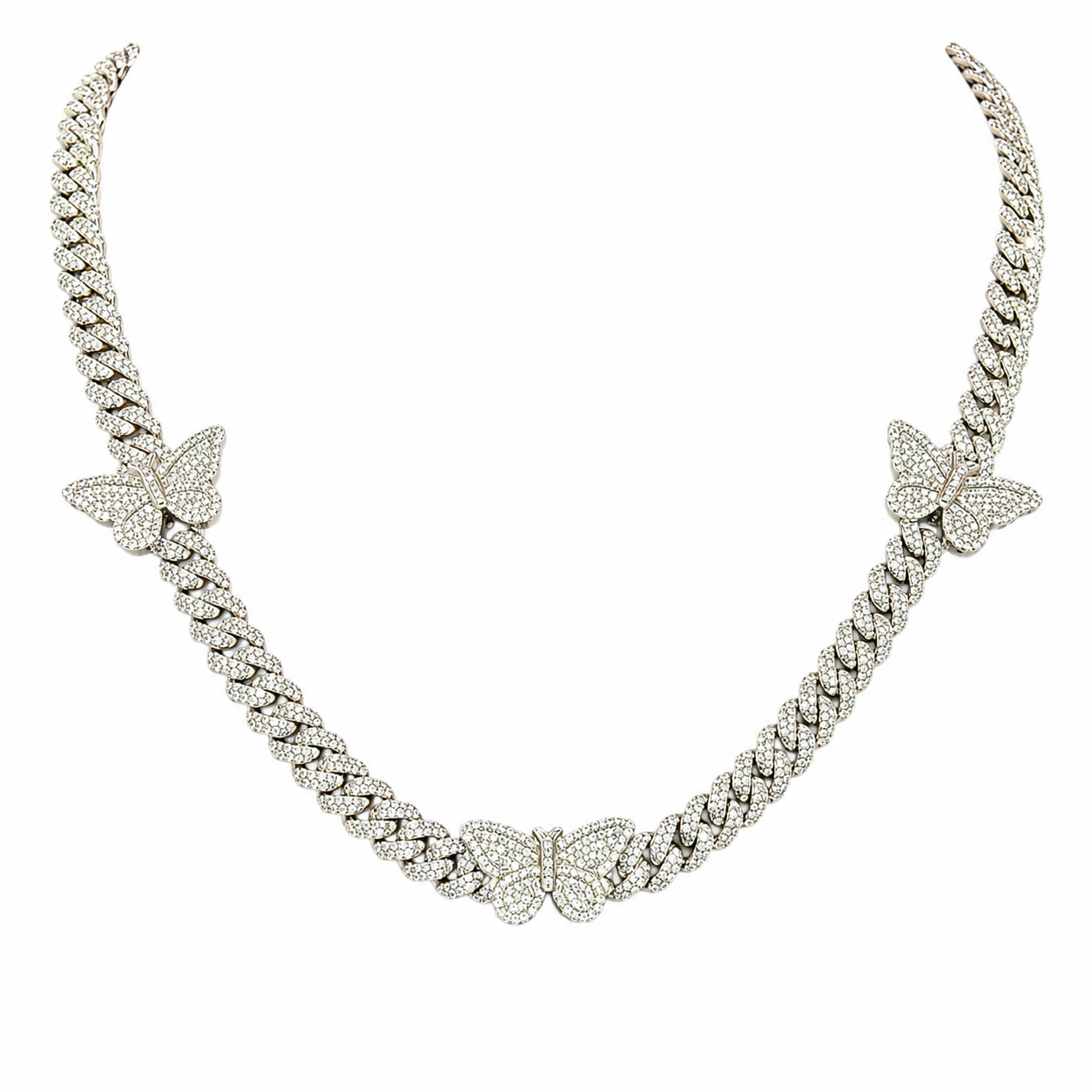 925 Sterling Silver Moissanite Butterfly Cuban Chain - Silver - view 1 on white background