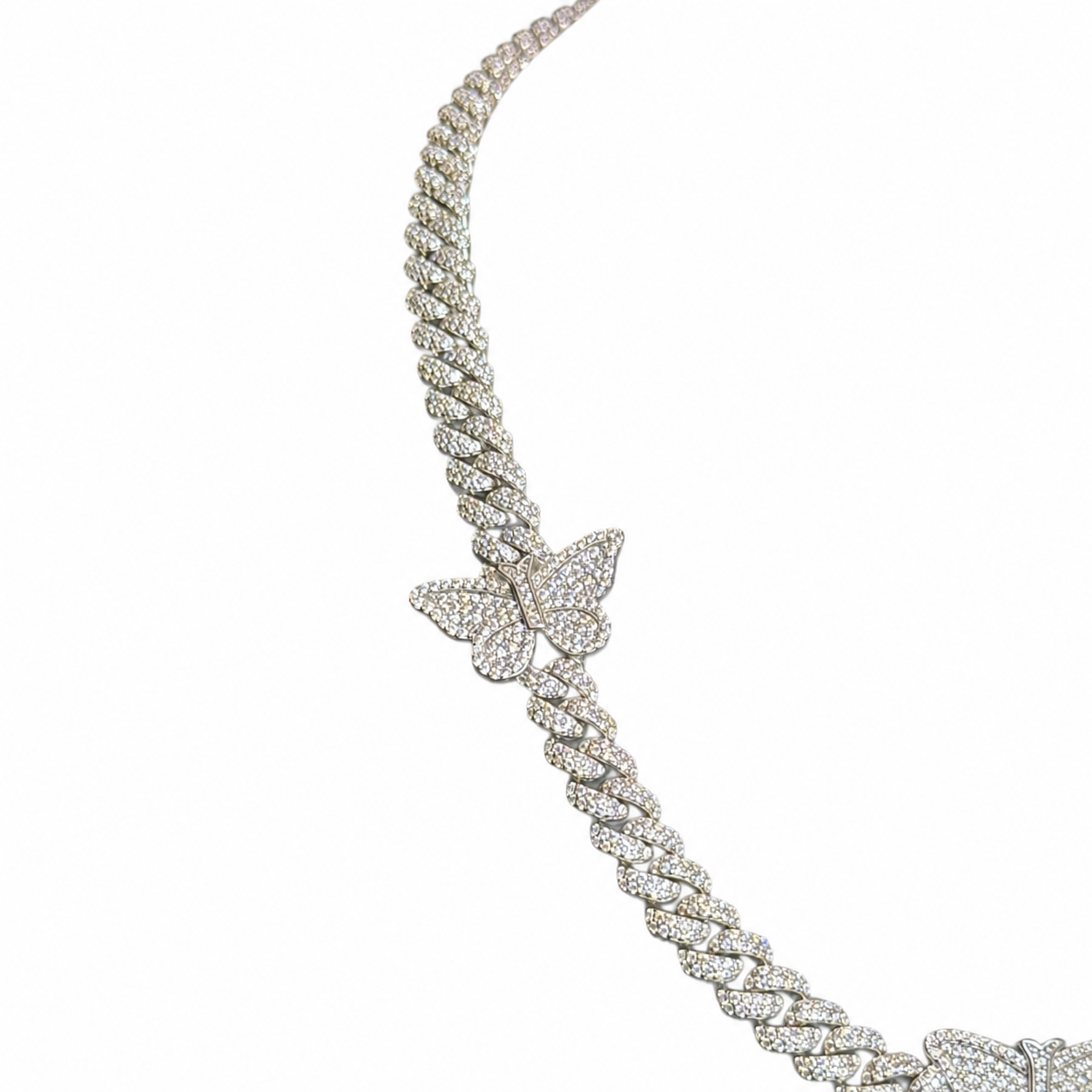 925 Sterling Silver Moissanite Butterfly Cuban Chain - Silver - view 2 on white background
