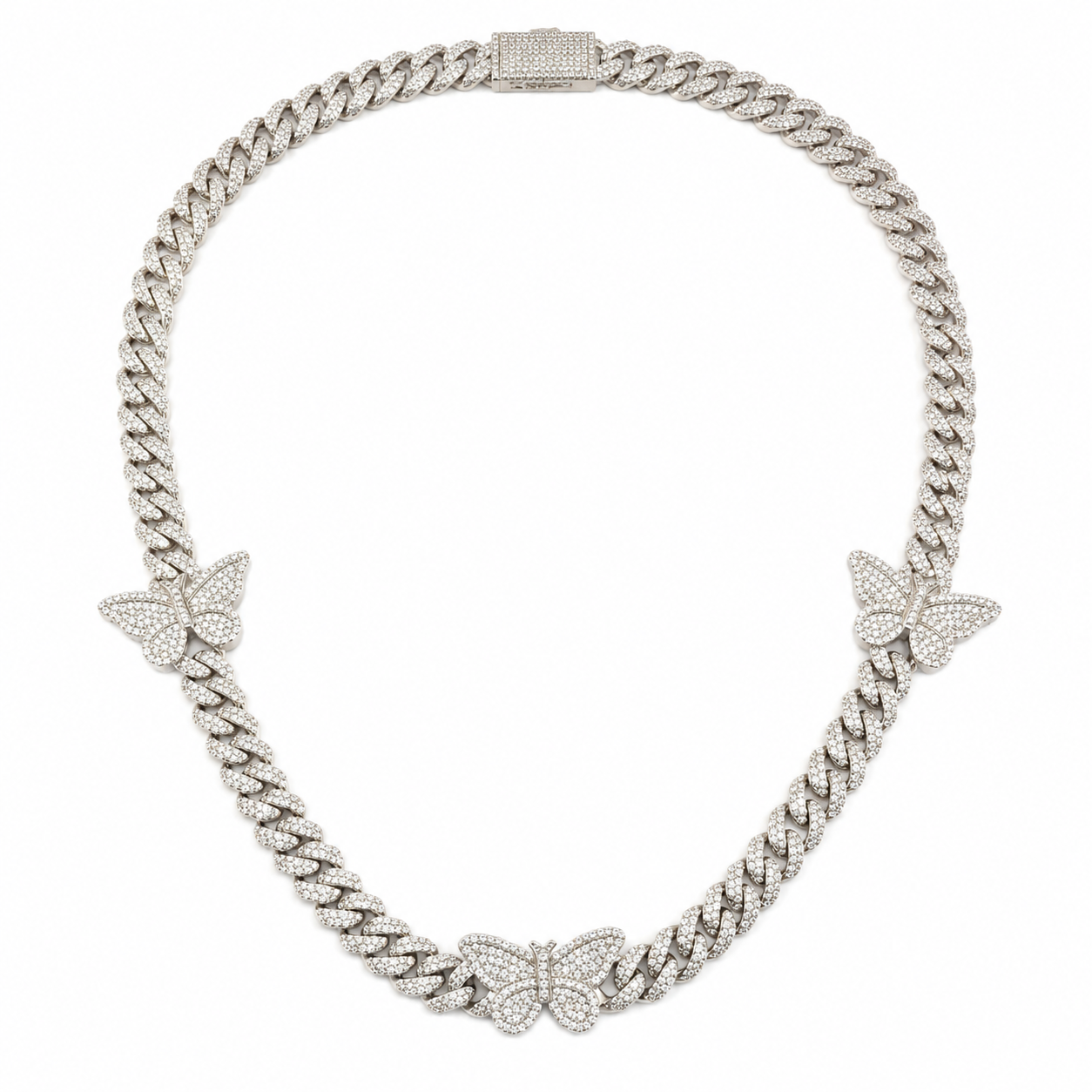 925 Sterling Silver Moissanite Butterfly Cuban Chain - Silver - view 4 on white background