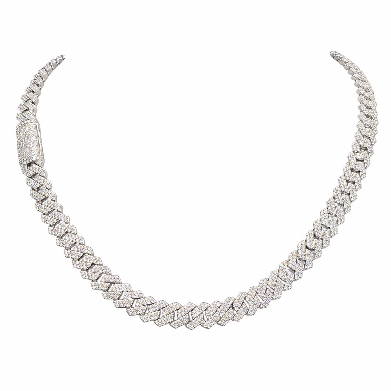 925 Sterling Silver Moissanite Cuban Link Chain - 8mm-14mm - view 1 on white background