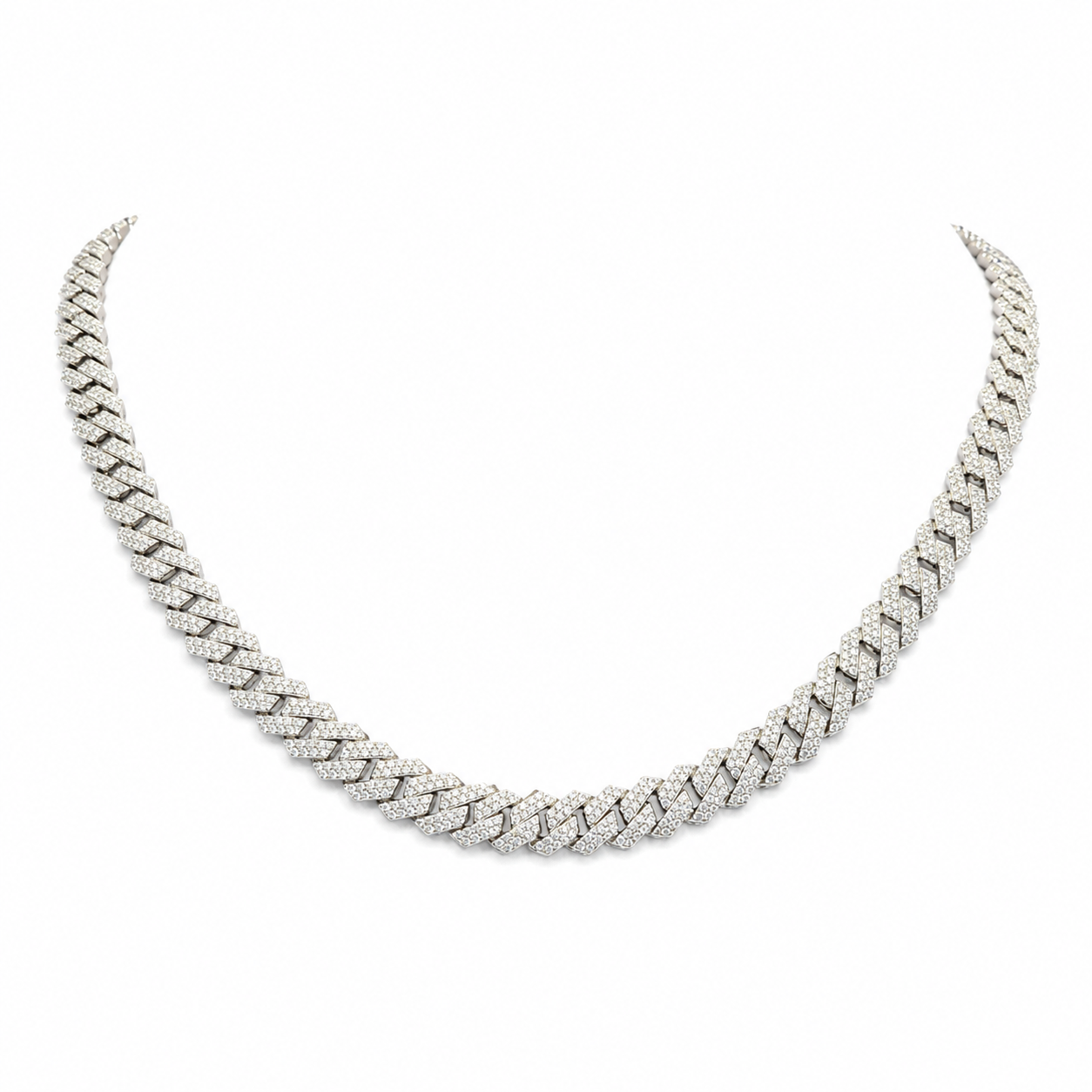 925 Sterling Silver Moissanite Cuban Link Chain - 8mm-14mm - view 2 on white background