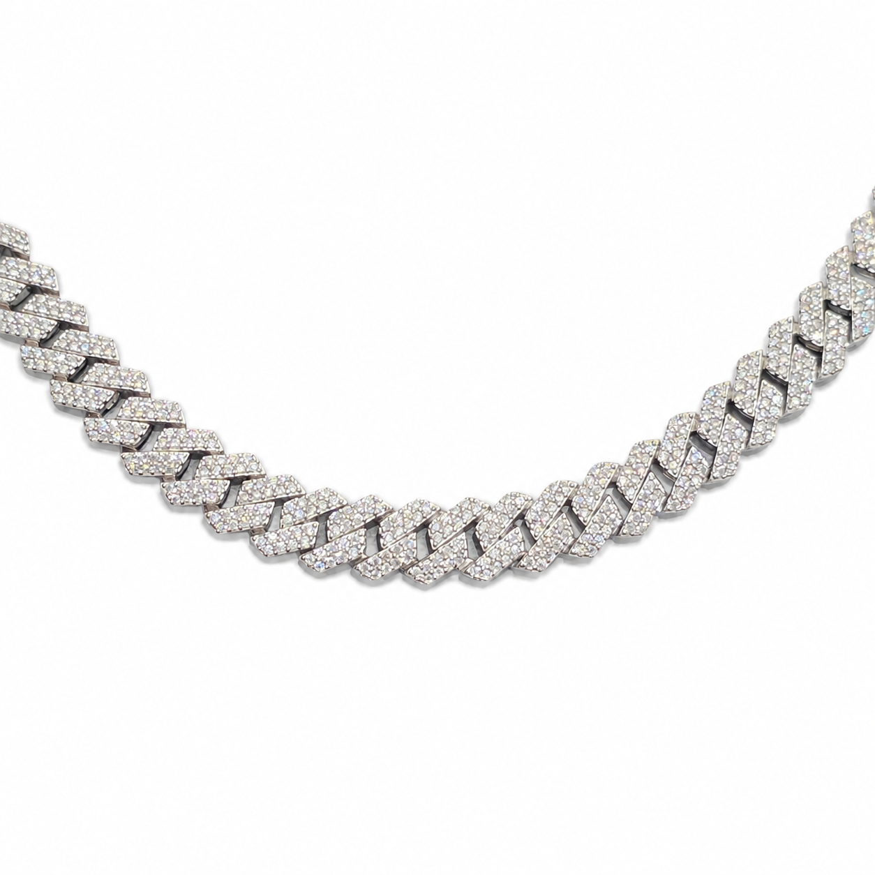 925 Sterling Silver Moissanite Cuban Link Chain - 8mm-14mm - view 3 on white background