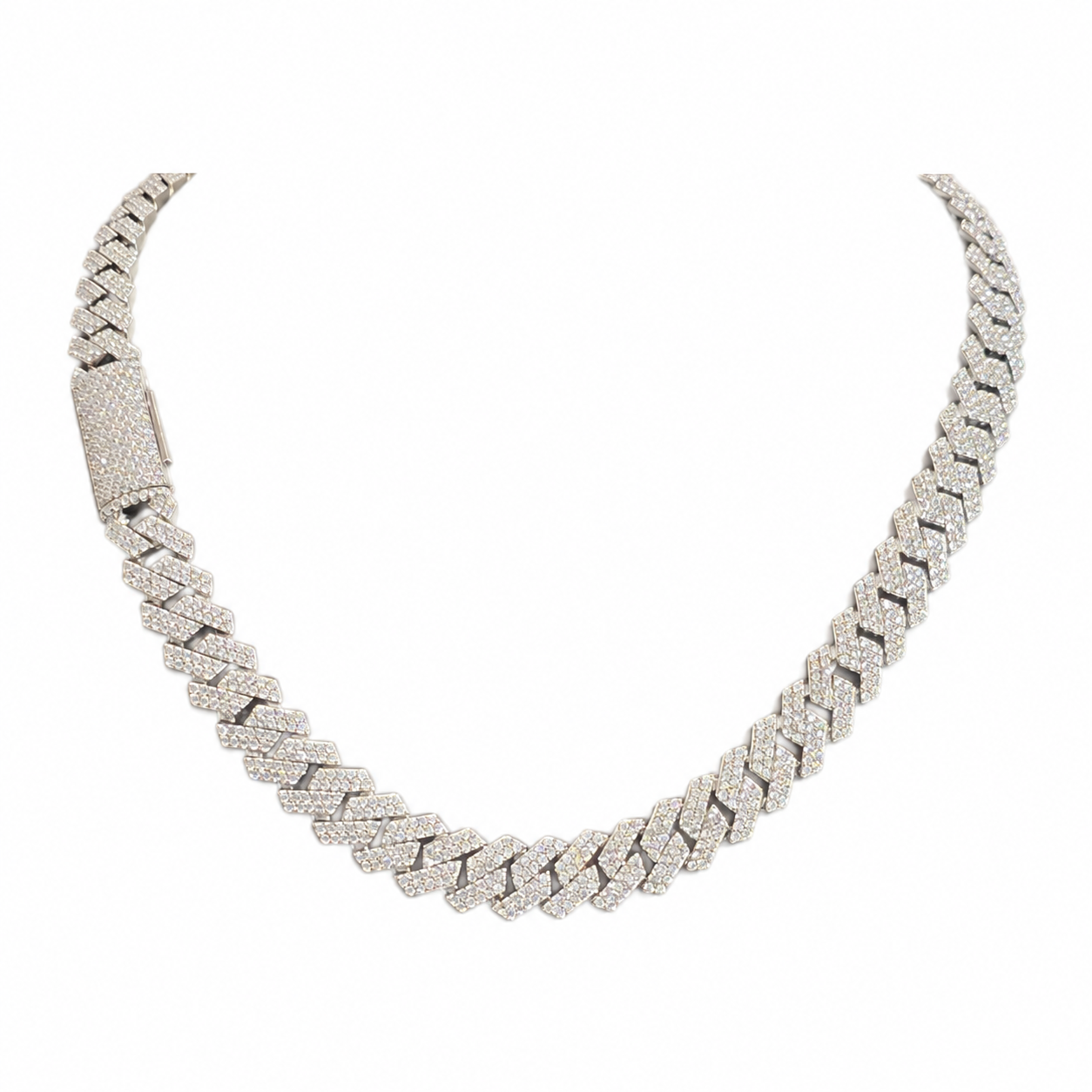 925 Sterling Silver Moissanite Cuban Link Chain - 8mm-14mm - view 5 on white background
