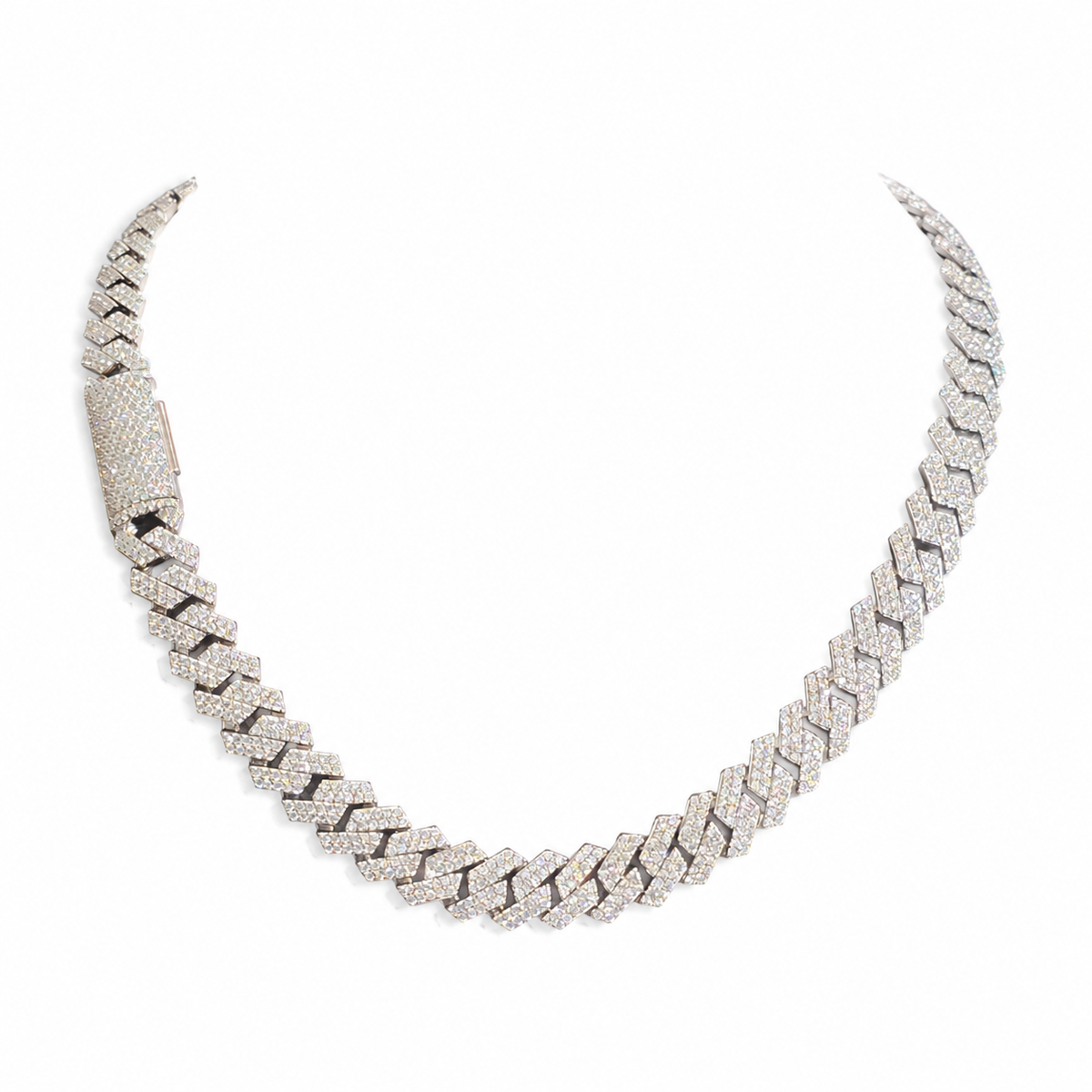 925 Sterling Silver Moissanite Cuban Link Chain - 8mm-14mm - view 6 on white background