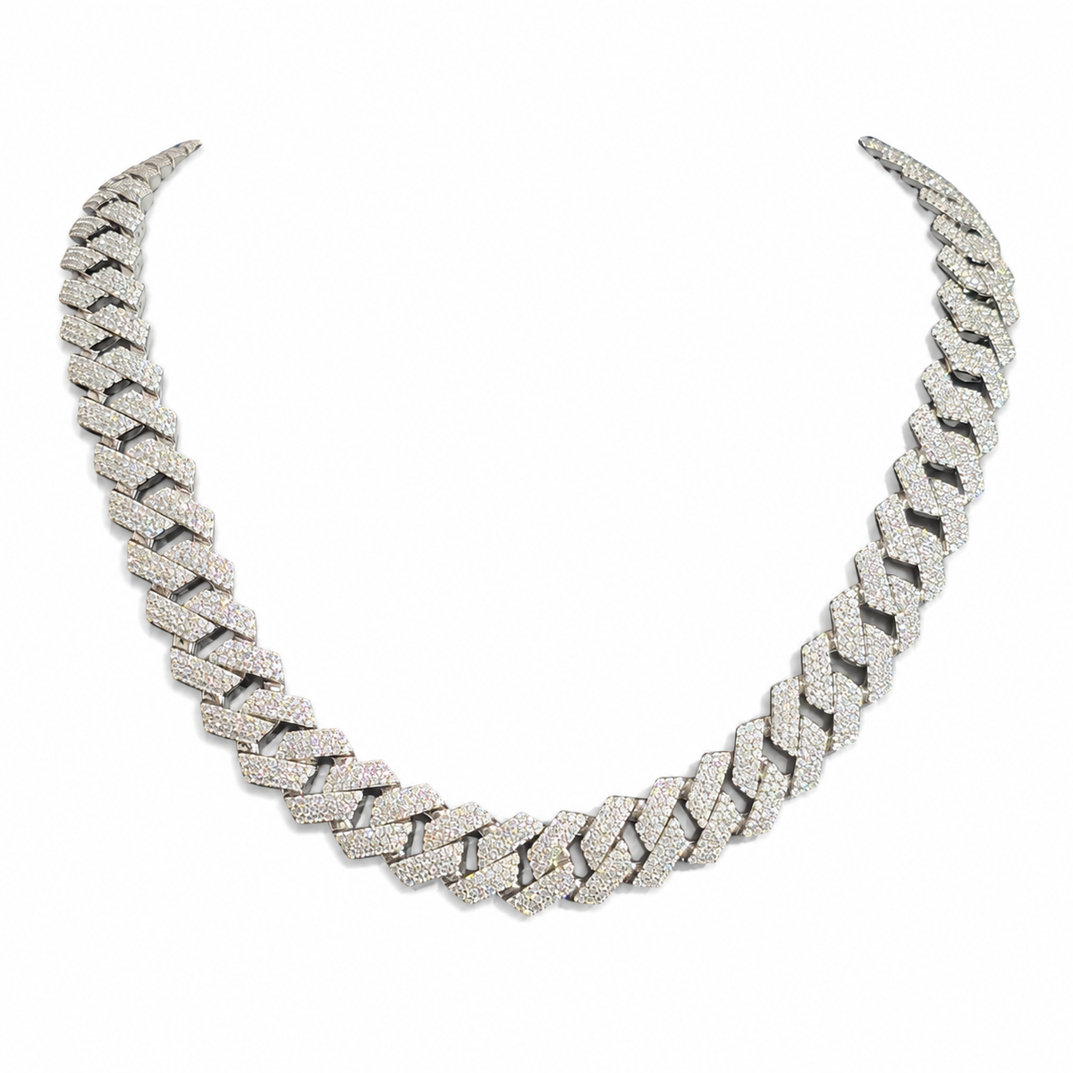 925 Sterling Silver Moissanite Cuban Link Chain - 8mm-14mm - view 7 on white background