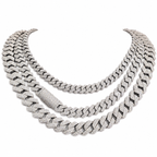 925 Sterling Silver Moissanite Cuban Link Chain - 8mm-14mm - view 9 on white background