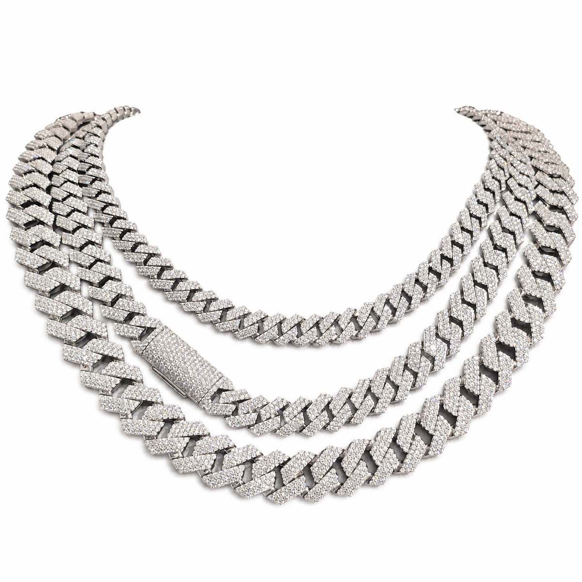 925 Sterling Silver Moissanite Cuban Link Chain - 8mm-14mm - view 9 on white background