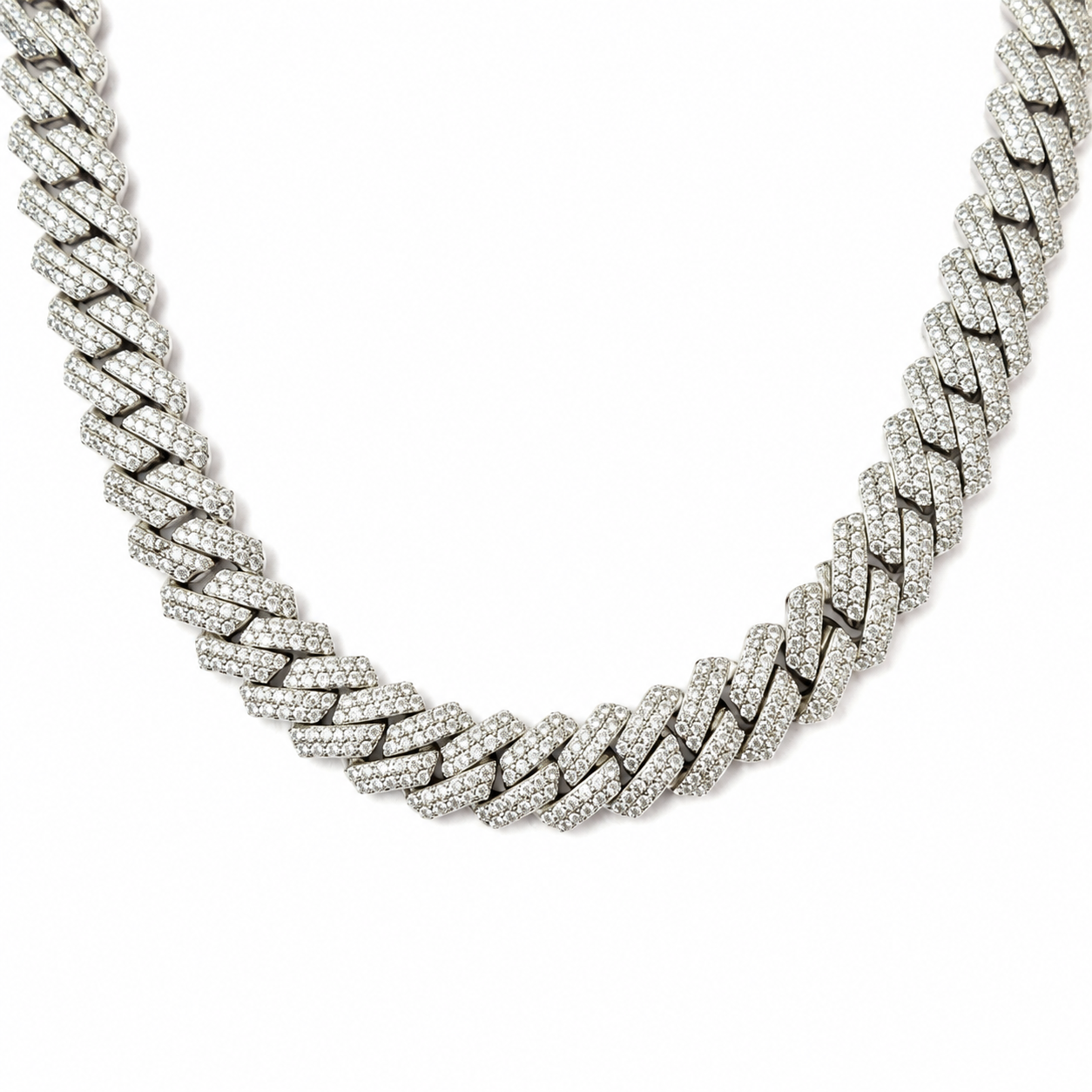 925 Sterling Silver Moissanite Curb Cuban Chain - 10mm - view 3 on white background