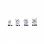 Classic moissanite stud earrings 4mm to 8mm size guide on white background
