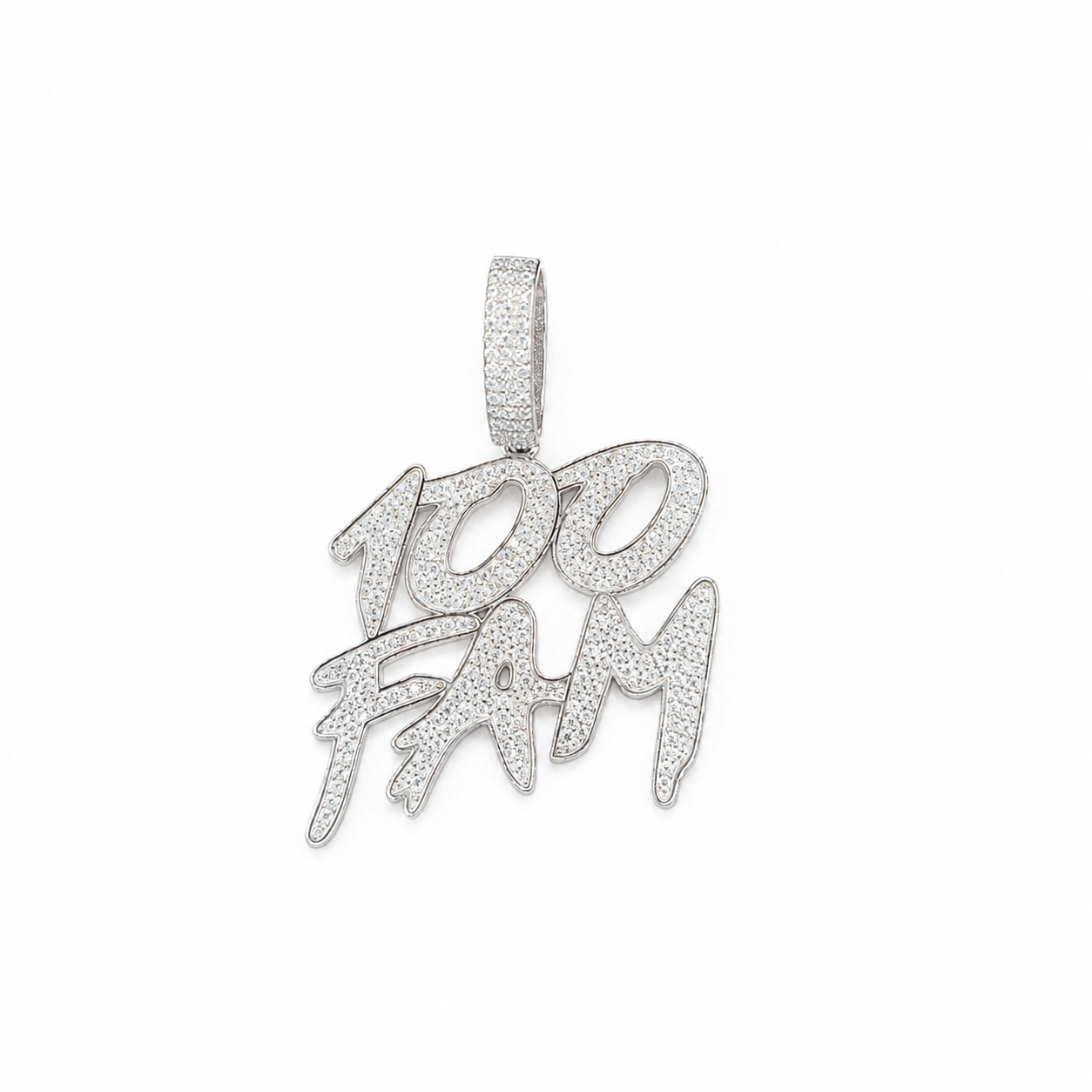 100 Fam custom pendant front view on clean white background