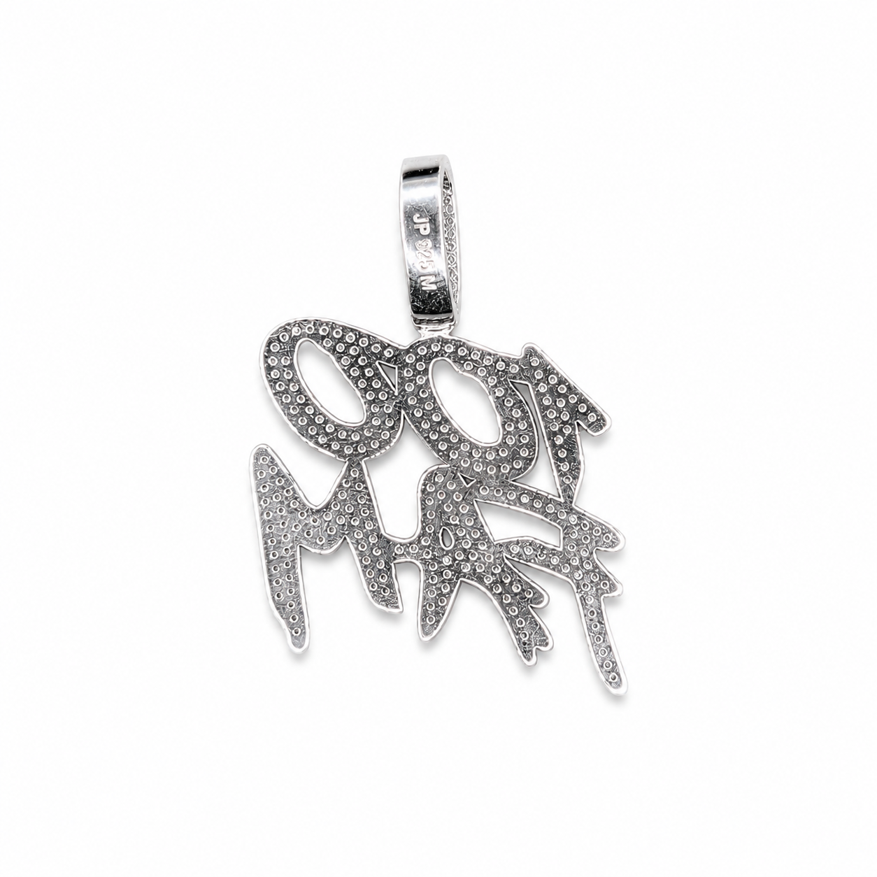 100 Fam custom pendant back view on clean white background