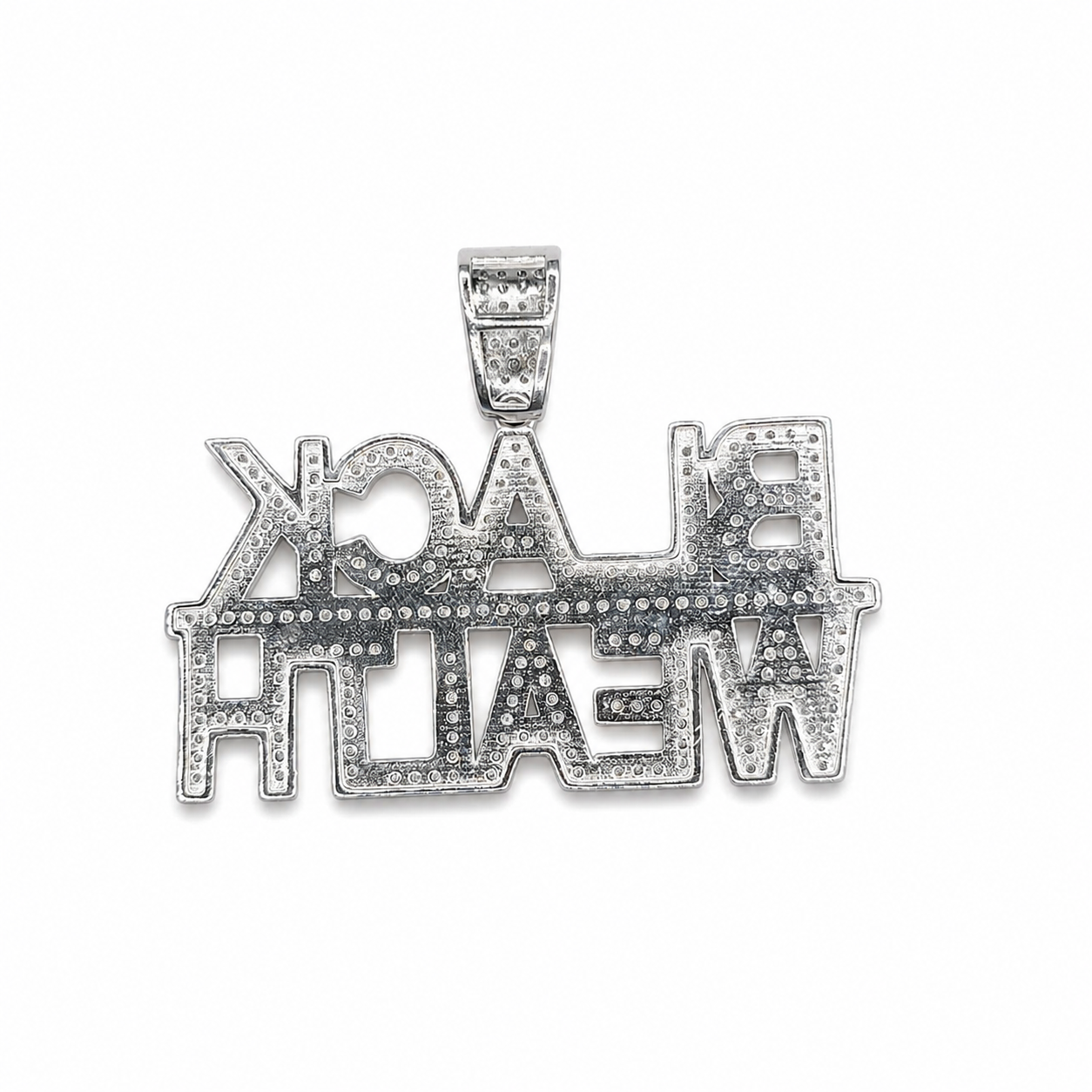 Black Wealth custom pendant back view on clean white background