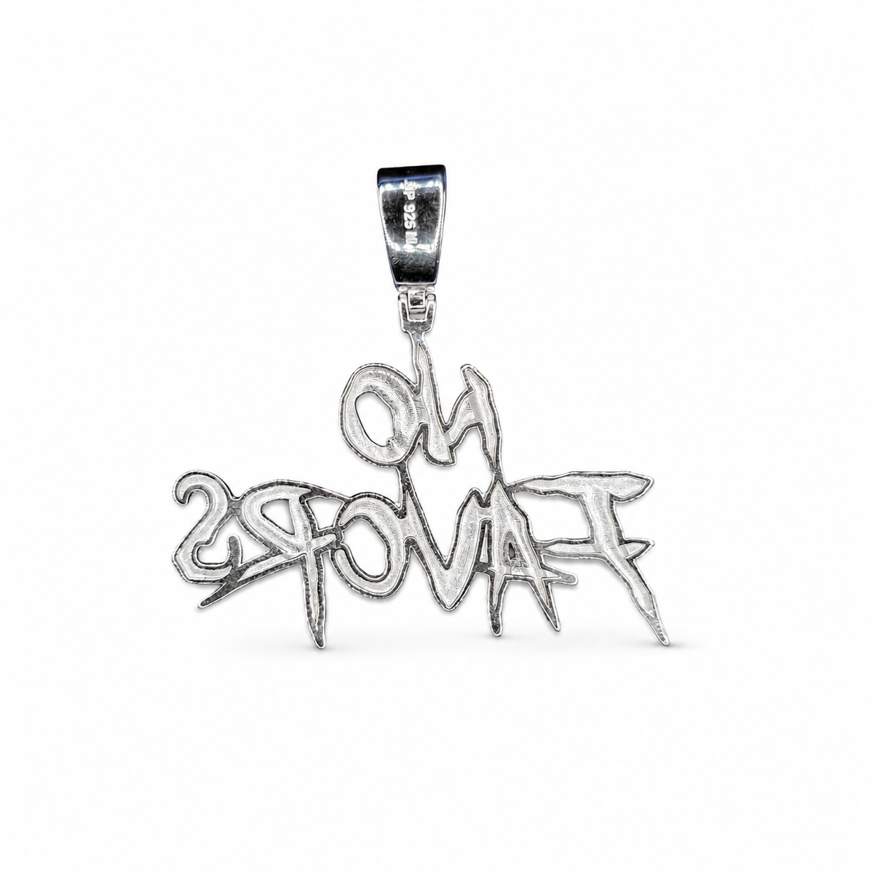 No FAVORS custom pendant back view on clean white background