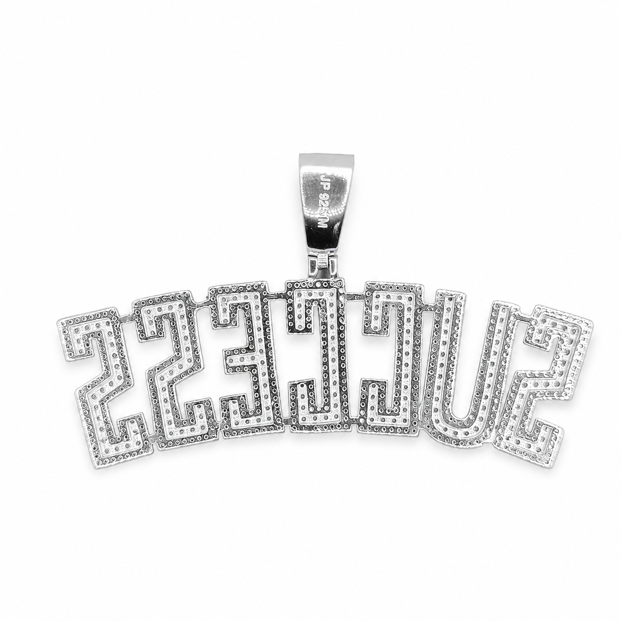 Success custom pendant back view on clean white background