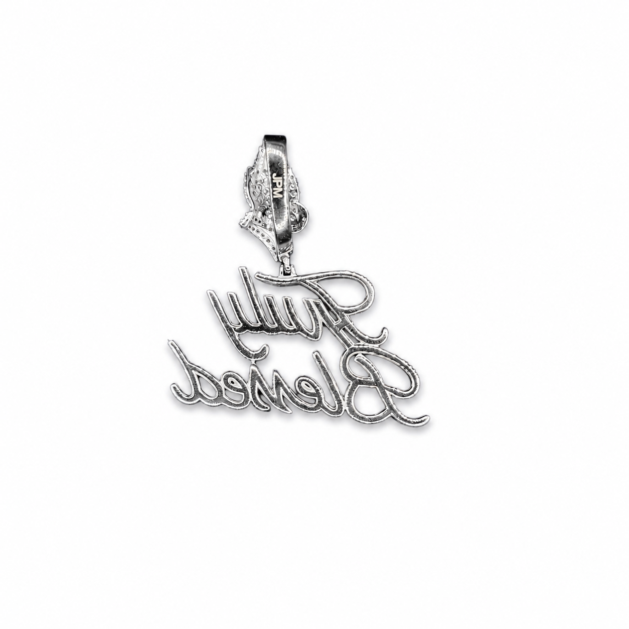 Truly Blessed custom pendant back view on clean white background