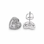 Double heart stud earrings on clean white background – front view
