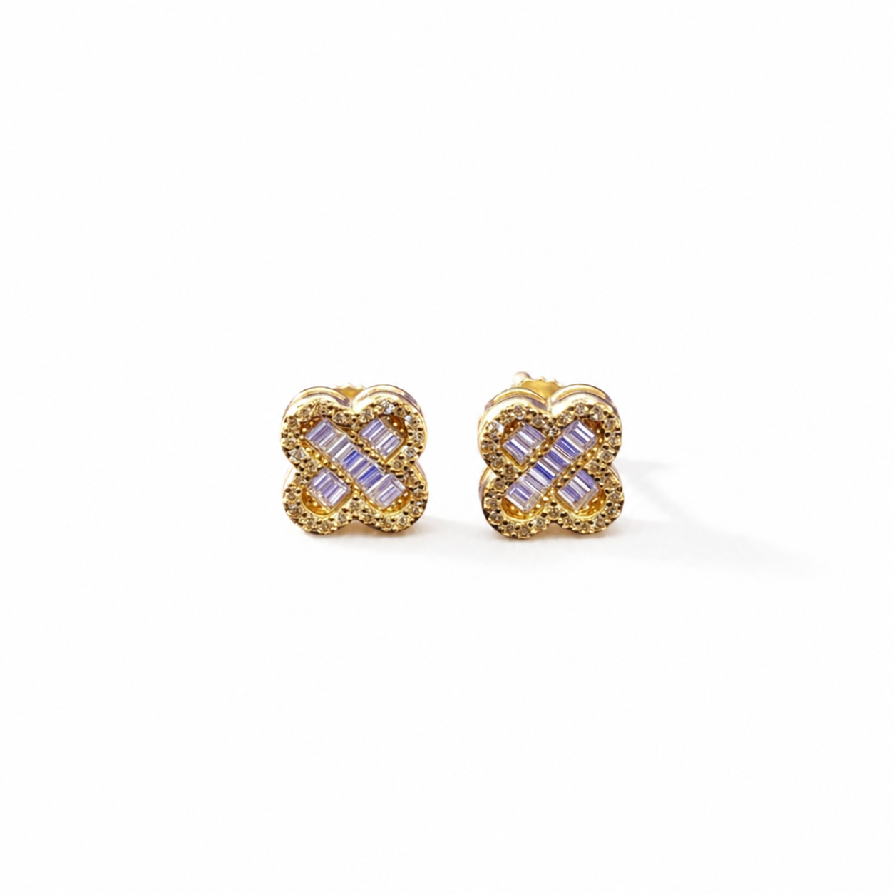 Moissanite clover stud earrings view 4 on clean white background