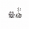 Silver moissanite flower cluster stud earrings on clean white background