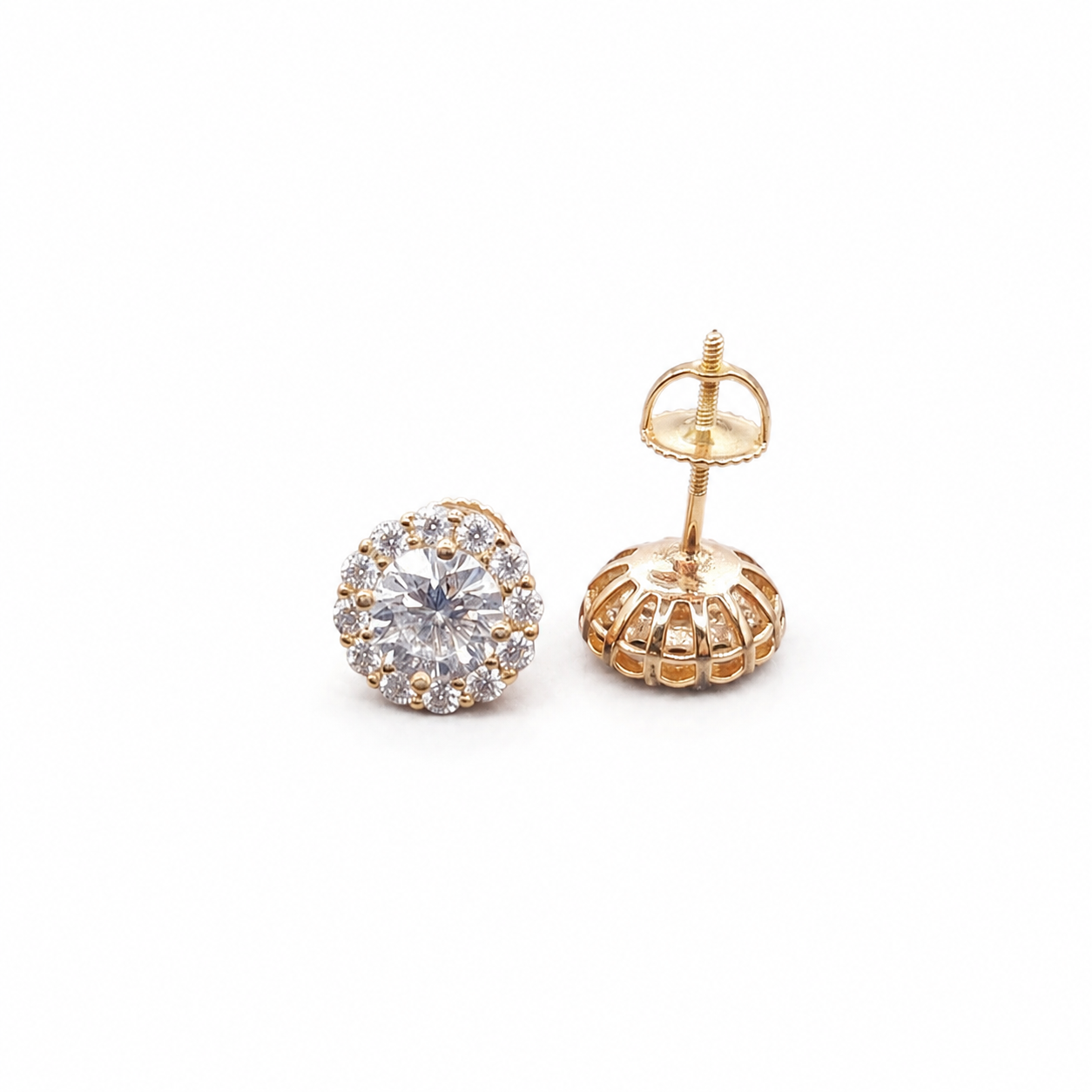 Moissanite halo cluster stud earrings on clean white background – image 3