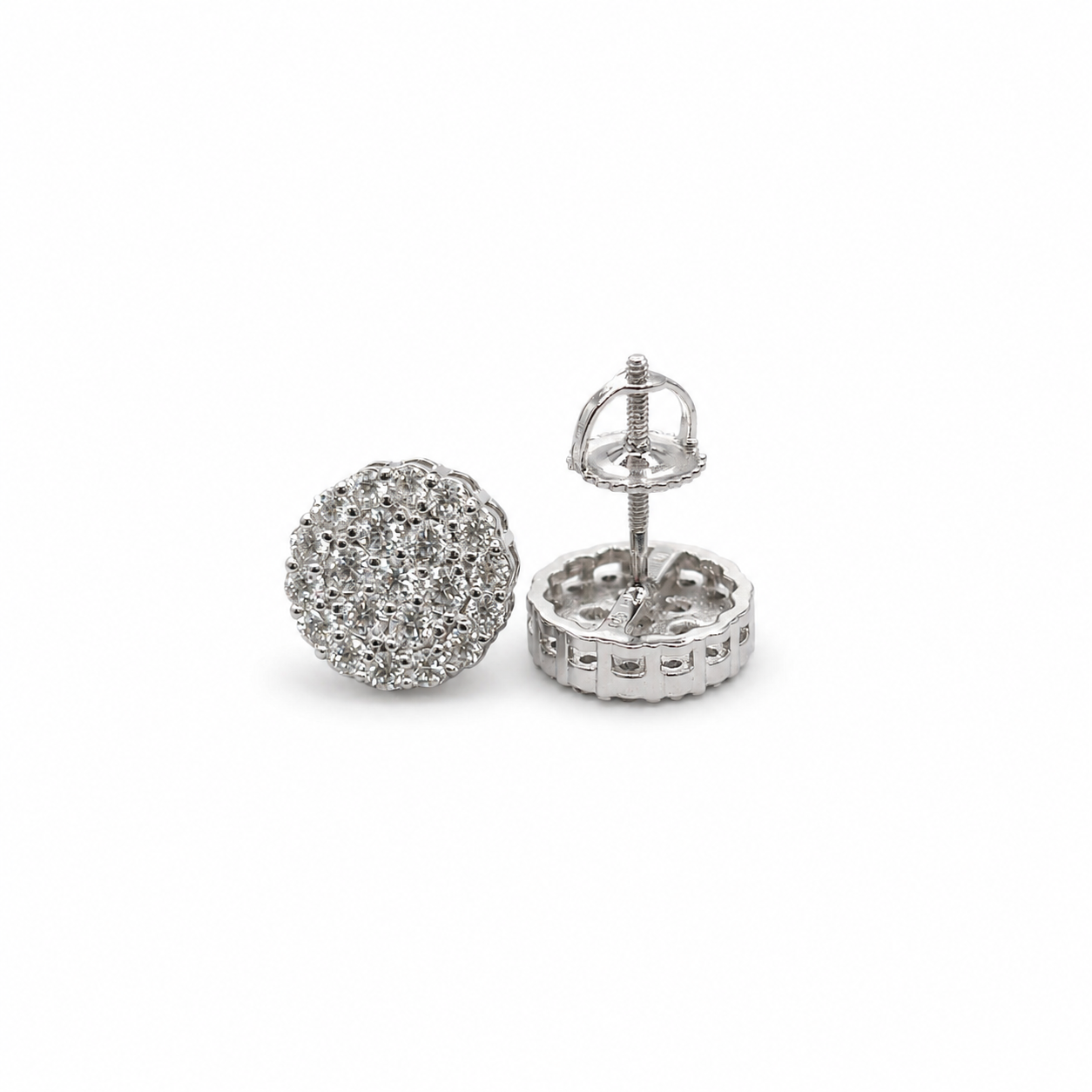 Moissanite round pavé stud earrings on clean white background – image 1