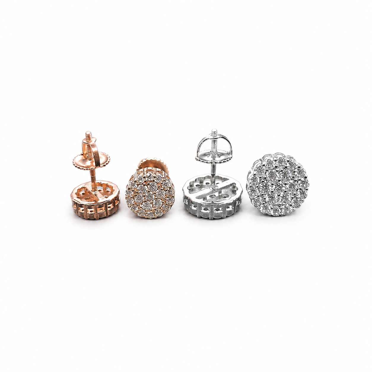 Moissanite round pavé stud earrings on clean white background – image 2