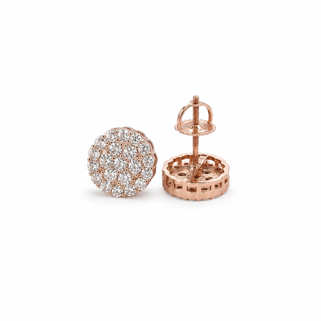 Moissanite round pavé stud earrings on clean white background – image 4
