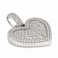 925 Silver Moissanite Baguette Heart Pendant 5.70 CTW - angled view on white